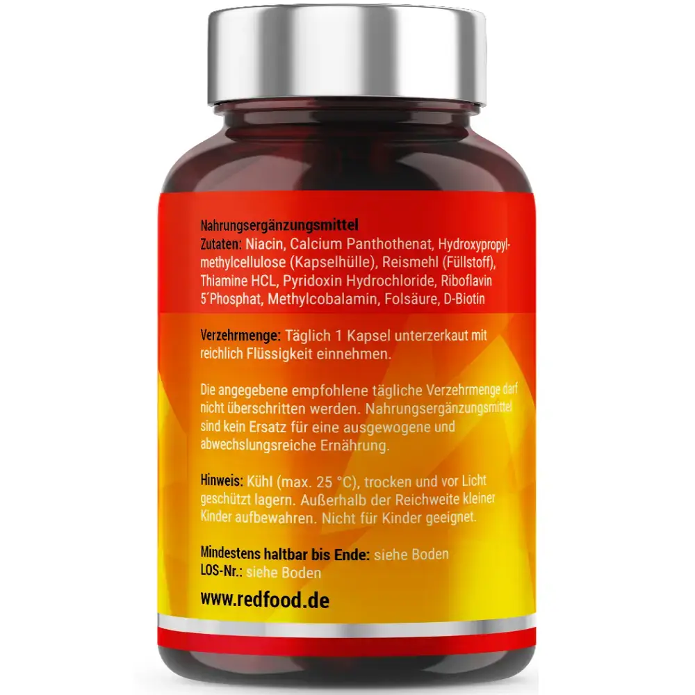 Niacin, Calcium Panthothenat, Thiamine HCl,Pyridoxin Hydrochloride, Riboflavin 5´Phosphat, Methylcobalamin, Folsäure, D-BiotinHydrochloride