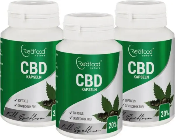 Angebot 3x 20% CBD Vollspektrum Hanföl Kapseln Kaufe 2 Erhalte 3