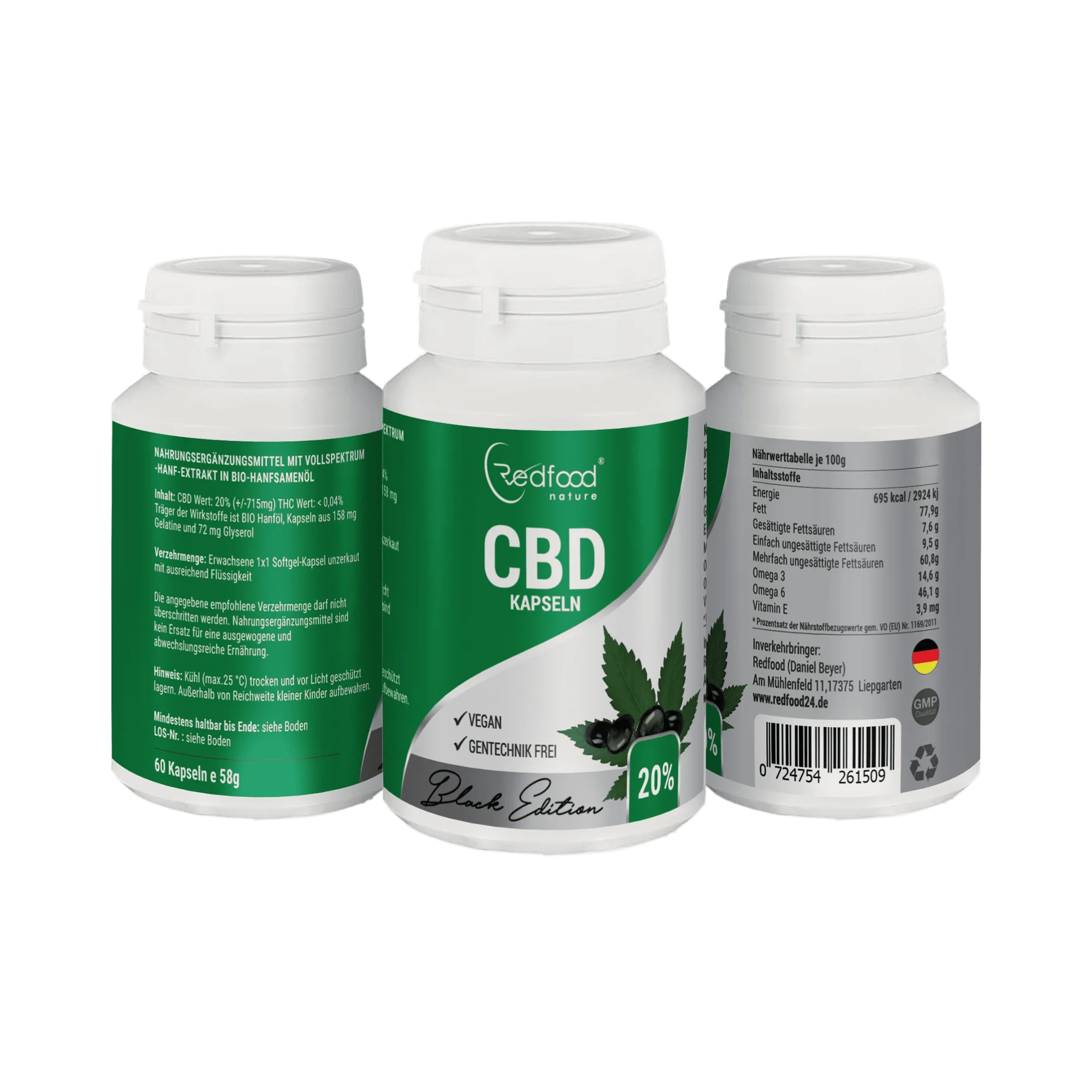 20% CBD Vollspektrum Kapseln mit 20mg CBD Öl
