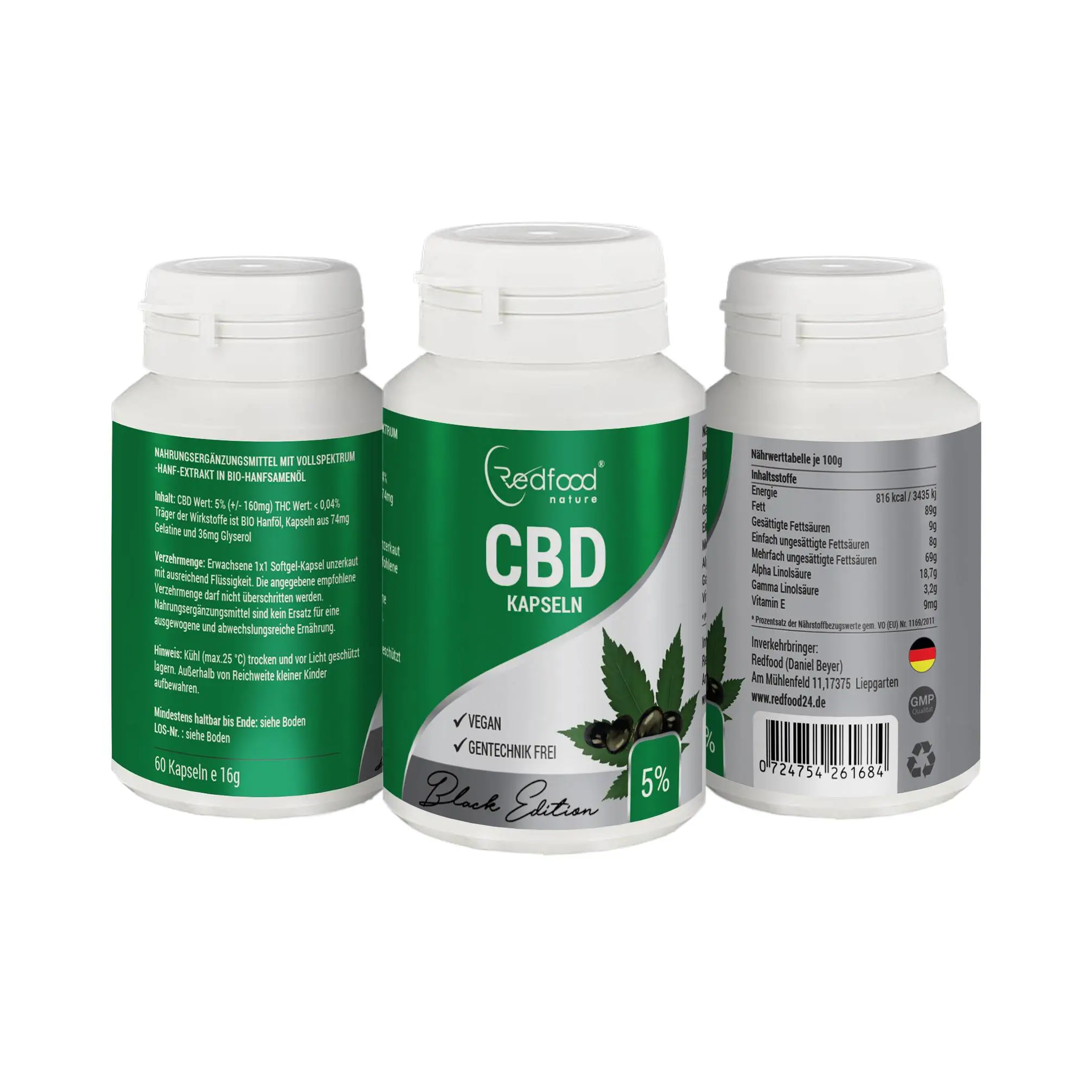 5% CBD Vollspektrum Kapseln mit 5mg CBD Öl